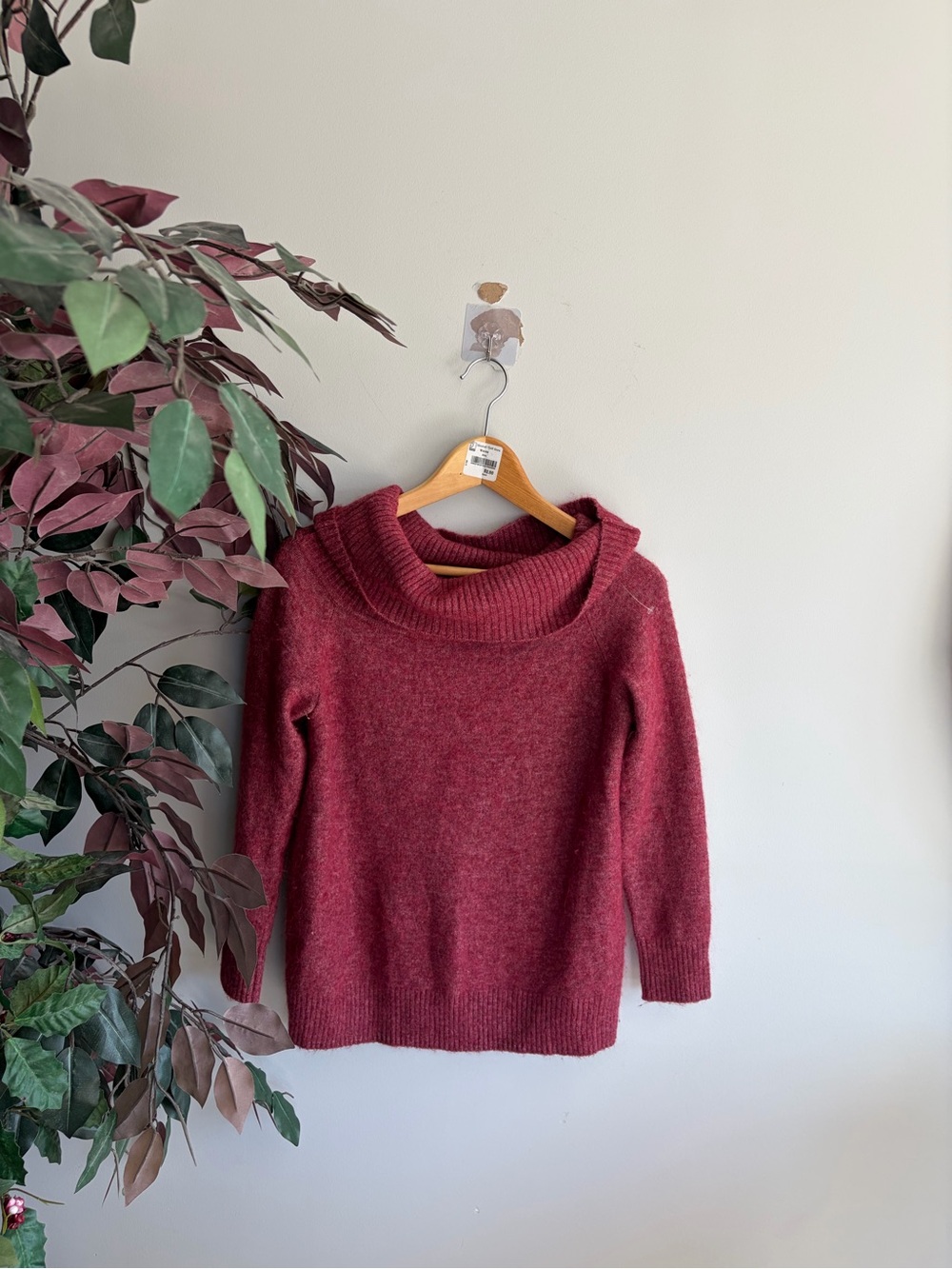 Wilfred Deep Berry Off-Shoulder Cowl Neck Sweater